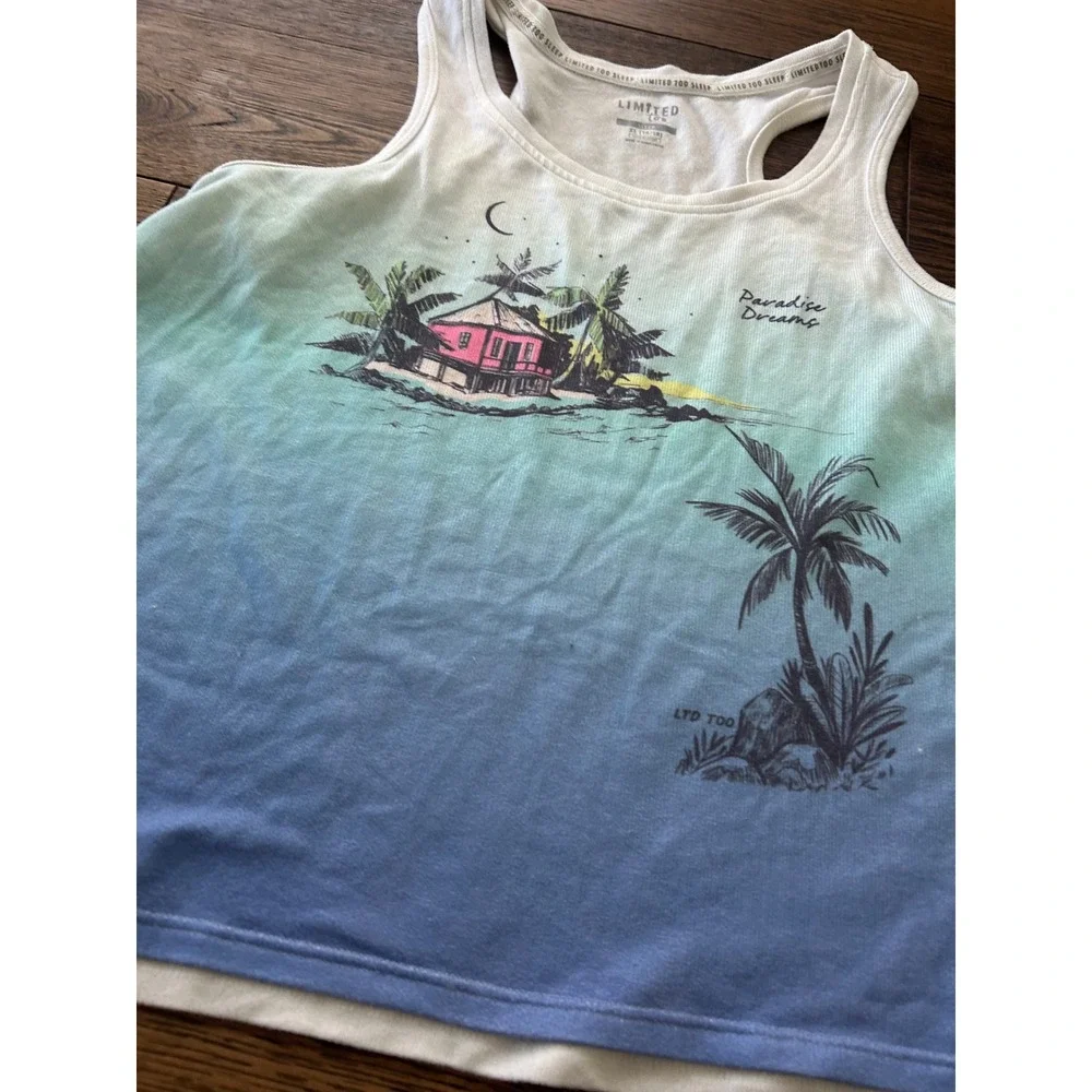 Limited Too Girls Blue Ombre Paradise Dreams Pajama Set Tank and Shorts XL 16/18